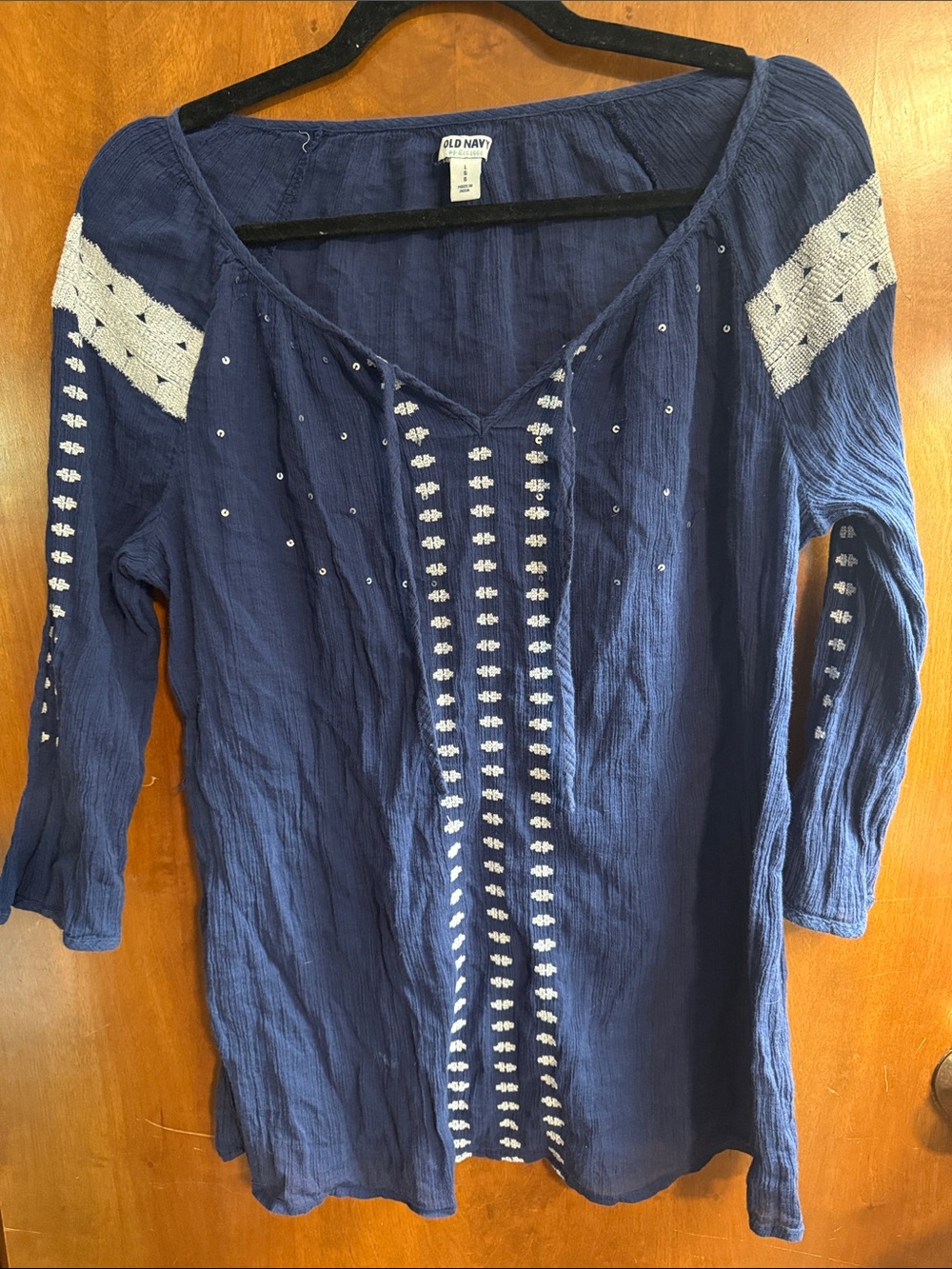 Old Navy Navy Blue Embroidered V-Neck Tunic